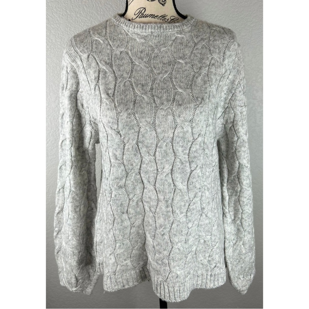 Mango Light Gray Cable Knit Crewneck Sweater